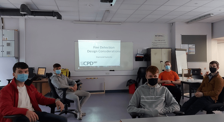 Fire and Security apprentices at SERC topped up their industry training by participating in a Continuing Professional Development (CPD) session on Fire Detection Design Considerations organised by Diamond Systems during Apprenticeship Week 2021.